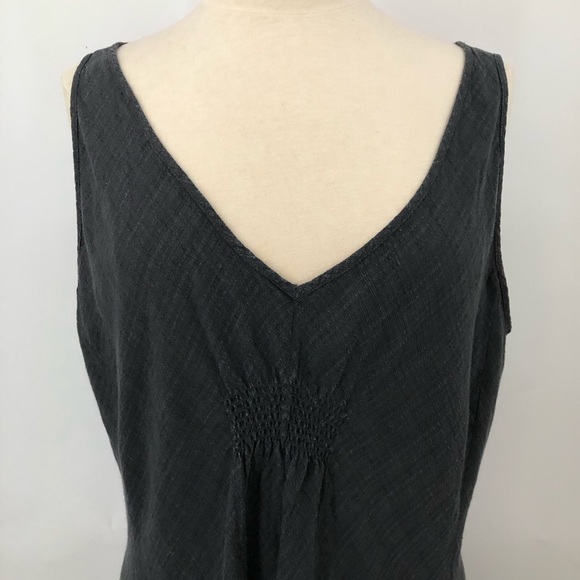 Eileen Fisher L Linen Dress V-Neck Sleeveless Basket Crepe Graphite Gray 0752 - Picture 3 of 14